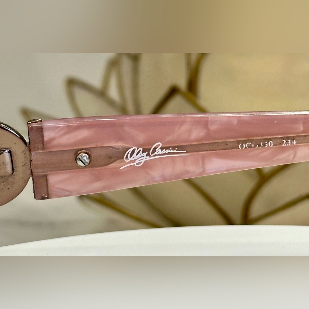 Oleg Cassini - Rose Pink Marbled Rx Eyeglass Frames/Crystal Logo Accents - EUC - Picture 11 of 16